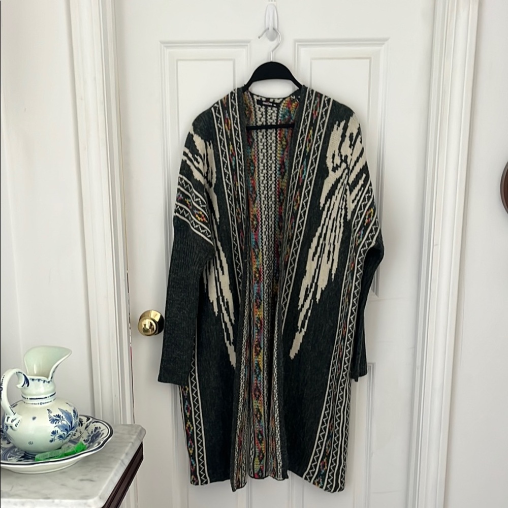 Black and White Striped Cardigan Sweater